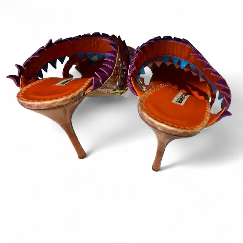Manolo Blahnik 2018 Arpege Sharkbite Animal Print Color Block Mule Heels - Picture 5 of 5